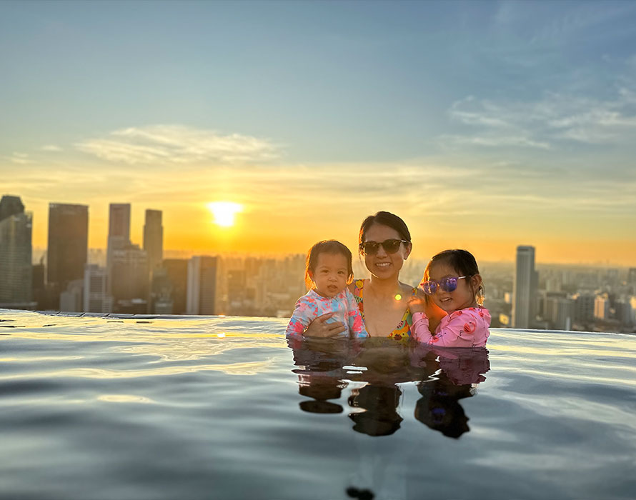 Sunset views at the Marina Bay Sands rooftop pool