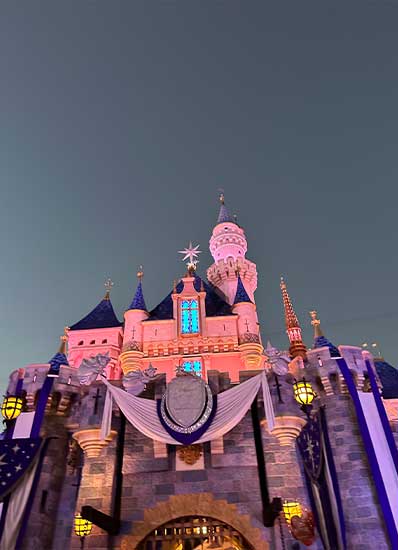 The best way to access Fantasyland through the Sleeping Beauty Castle at sundown