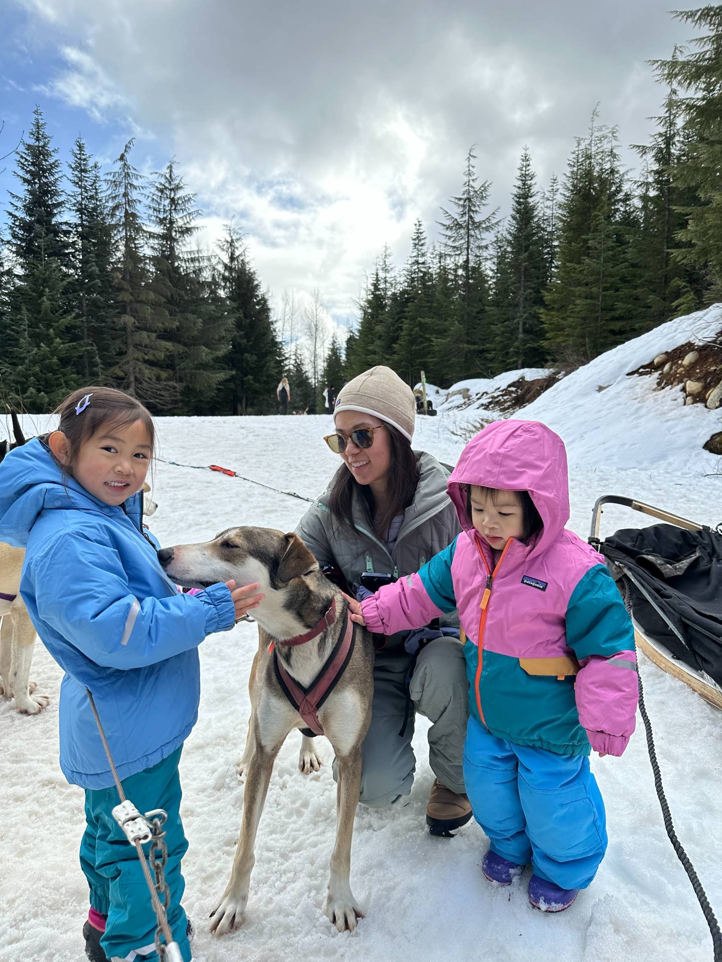 Showing the dogs some love during one of their breaks. The dogs were so friendly and playful to all of us and were especially great with the kids. It was nice to enjoy the Canadian wilderness with these beauties, yes, the kids too-2