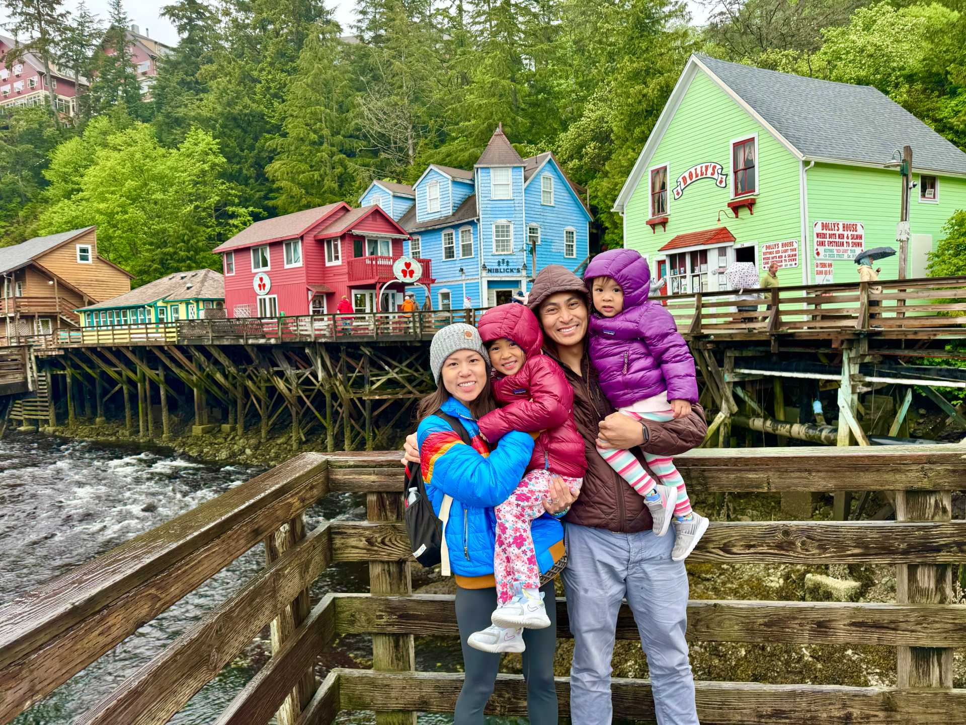 Make sure to visit Creek Street in Ketchikan and get a family or group photo in front of the historic colorful buildings