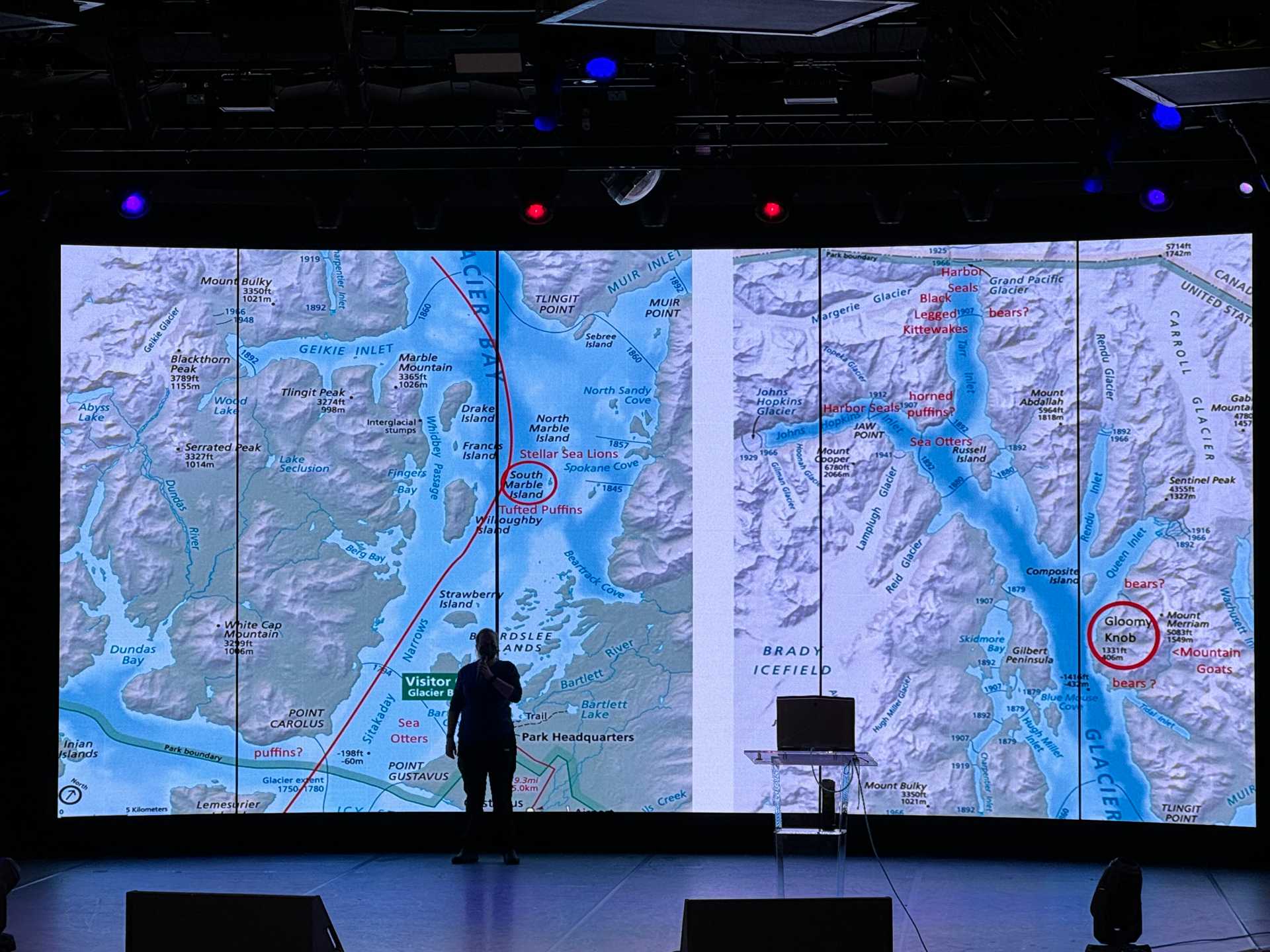 We went to a few of the lectures at the World Stage to learn more about the places we were going to explore. This was an informative map of the Glacier Bay route which detailed the types of wildlife to keep an eye out for.