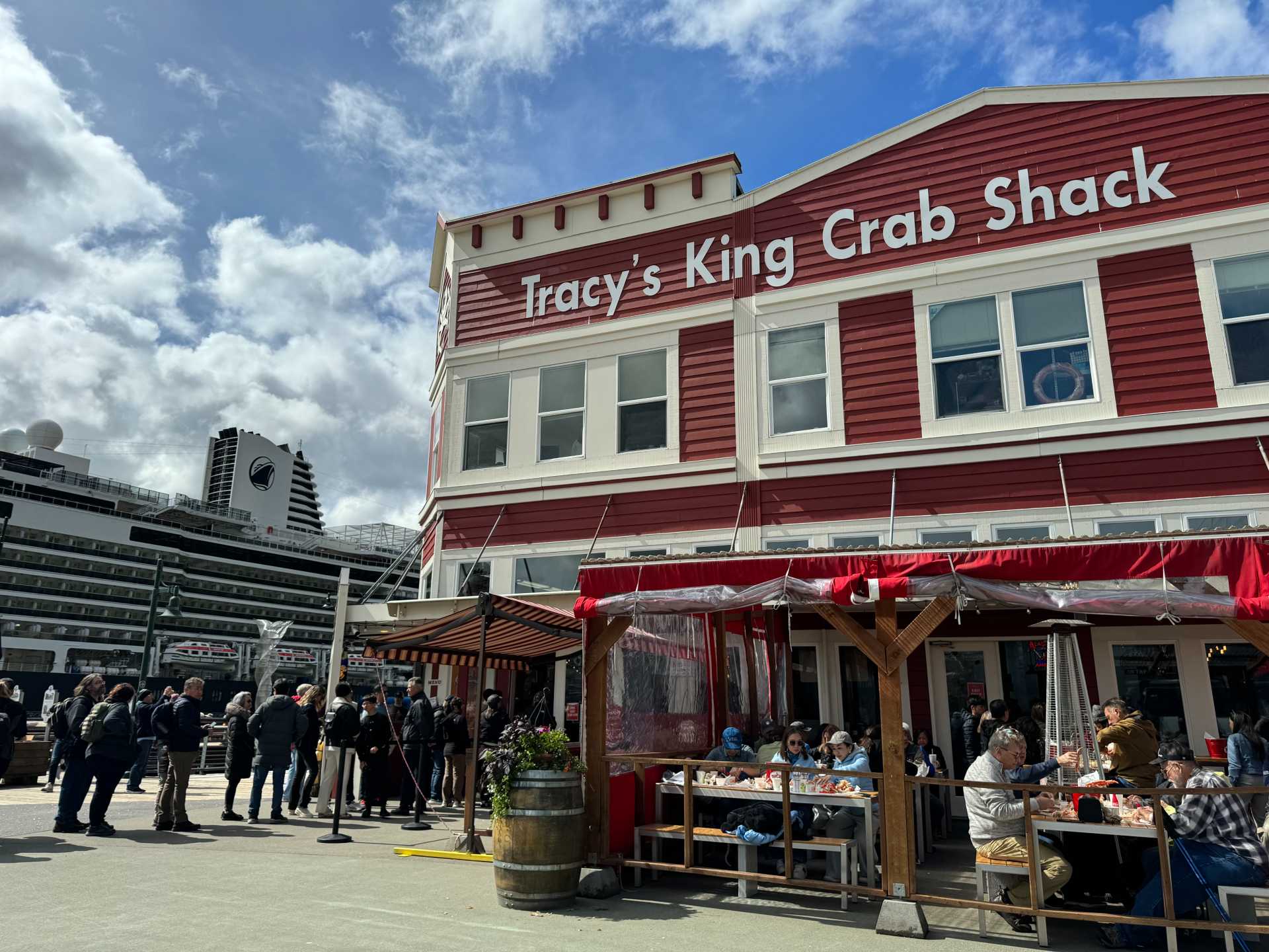 This is the beautiful view of Juneau, Alaska, from the Koningsdam. That red building, Tracy’s King Crab Shack will have to be a must visit on your list of family-friendly places to visit in Juneau. They have the best seafood-1