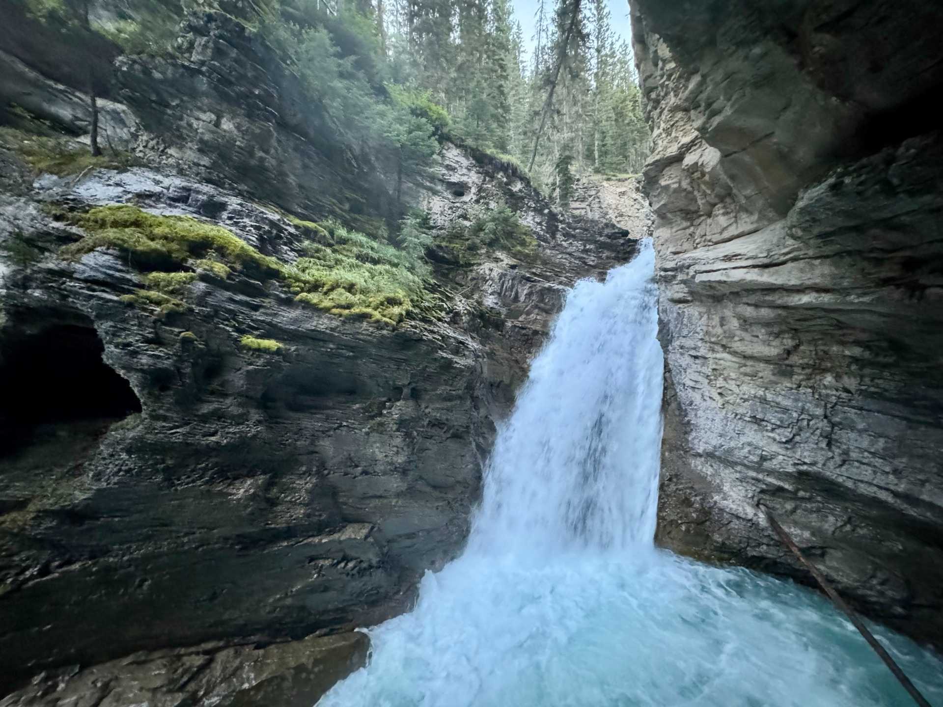 View of the Lower Falls waterfall from the bridge and through the cave-2