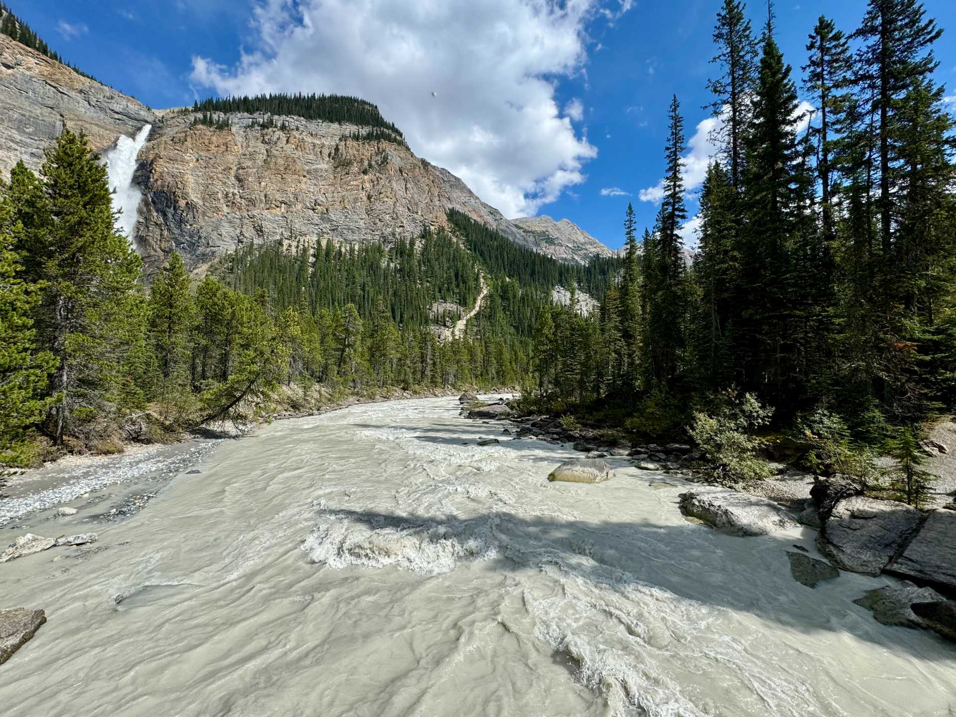 The powerful flow of Takakkaw Falls is fed by meltwater from the Daly Glacier above. Travel tip: On warmer days, you’ll see even more water cascading down as the glacier melts-1