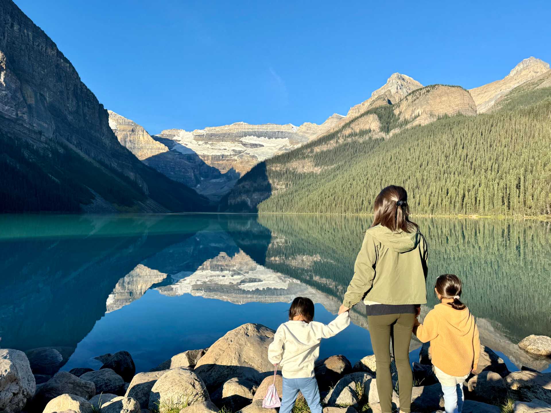 Tunnel Mountain and Lake Louise were by far our favorite kid-friendly hikes, offering breathtaking views without too much effort. Tunnel Mountain's manageable switchbacks lead to panoramic views of Banff and the surrounding peaks, while the easy Lake Louise Lakeshore Trail gives families a chance to enjoy the iconic turquoise waters and towering mountains up close. Both hikes are perfect for families with young children-3