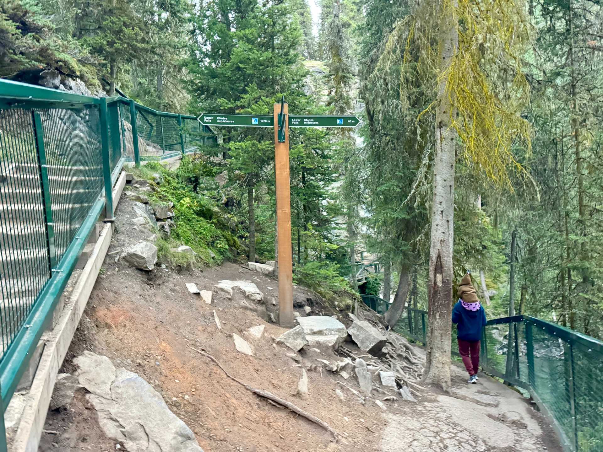 This is the point where you can choose to go down the Lower Falls or Upper Falls trail. The Lower Falls trail has a side railing, paved grounds and gorgeous views by the roaring water-1