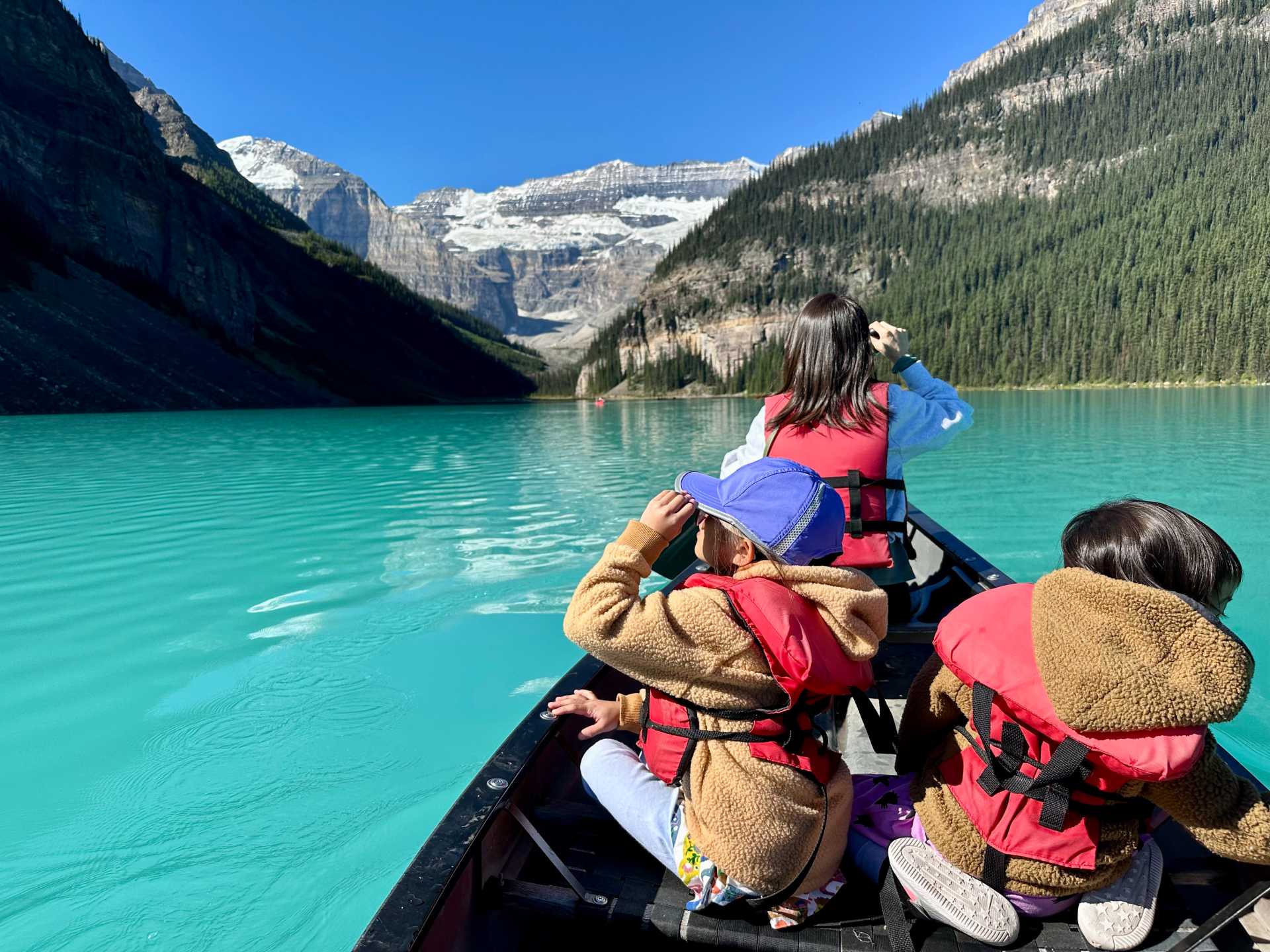 Family-friendly fun at Lake Louise! Our canoe ride was safe and accessible, even with young kids. The spacious canoes comfortably fit all four of us, making it the perfect way to explore this beautiful lake together-1