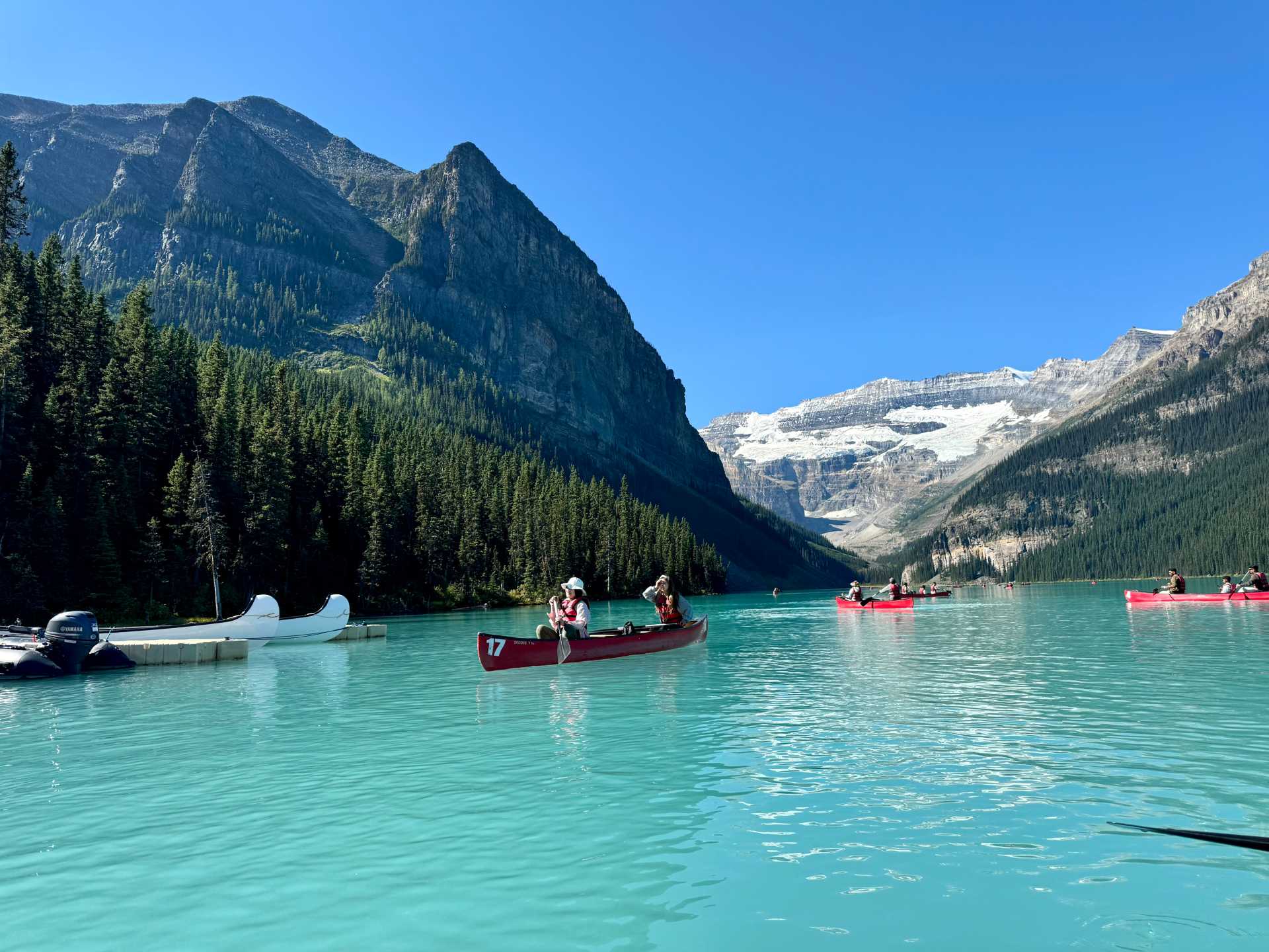 Family-friendly fun at Lake Louise! Our canoe ride was safe and accessible, even with young kids. The spacious canoes comfortably fit all four of us, making it the perfect way to explore this beautiful lake together-2