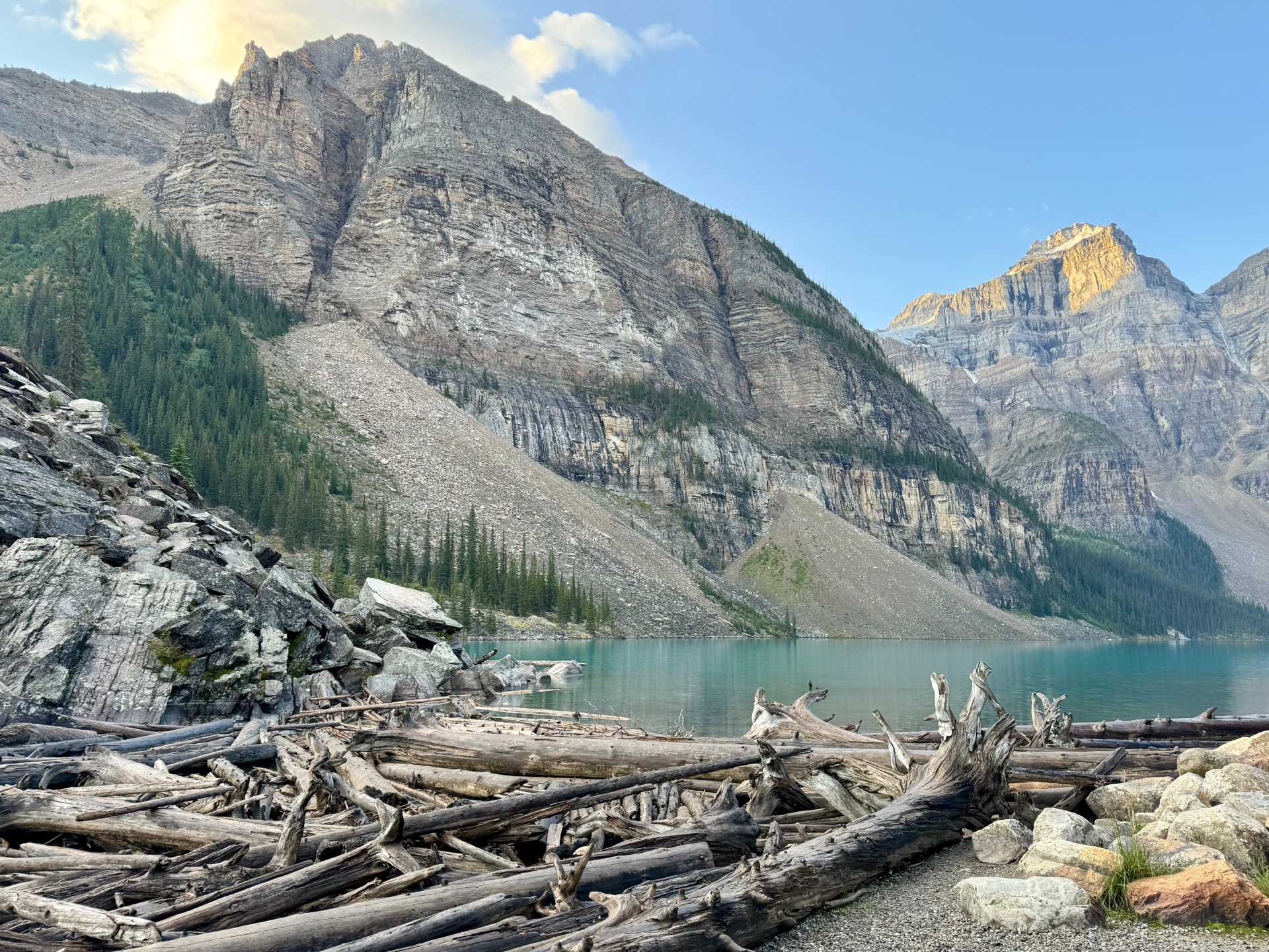 After getting our photos of the sunrise we walked back down towards the Log Jam, another beautiful place to snap more photos of Moraine Lake.