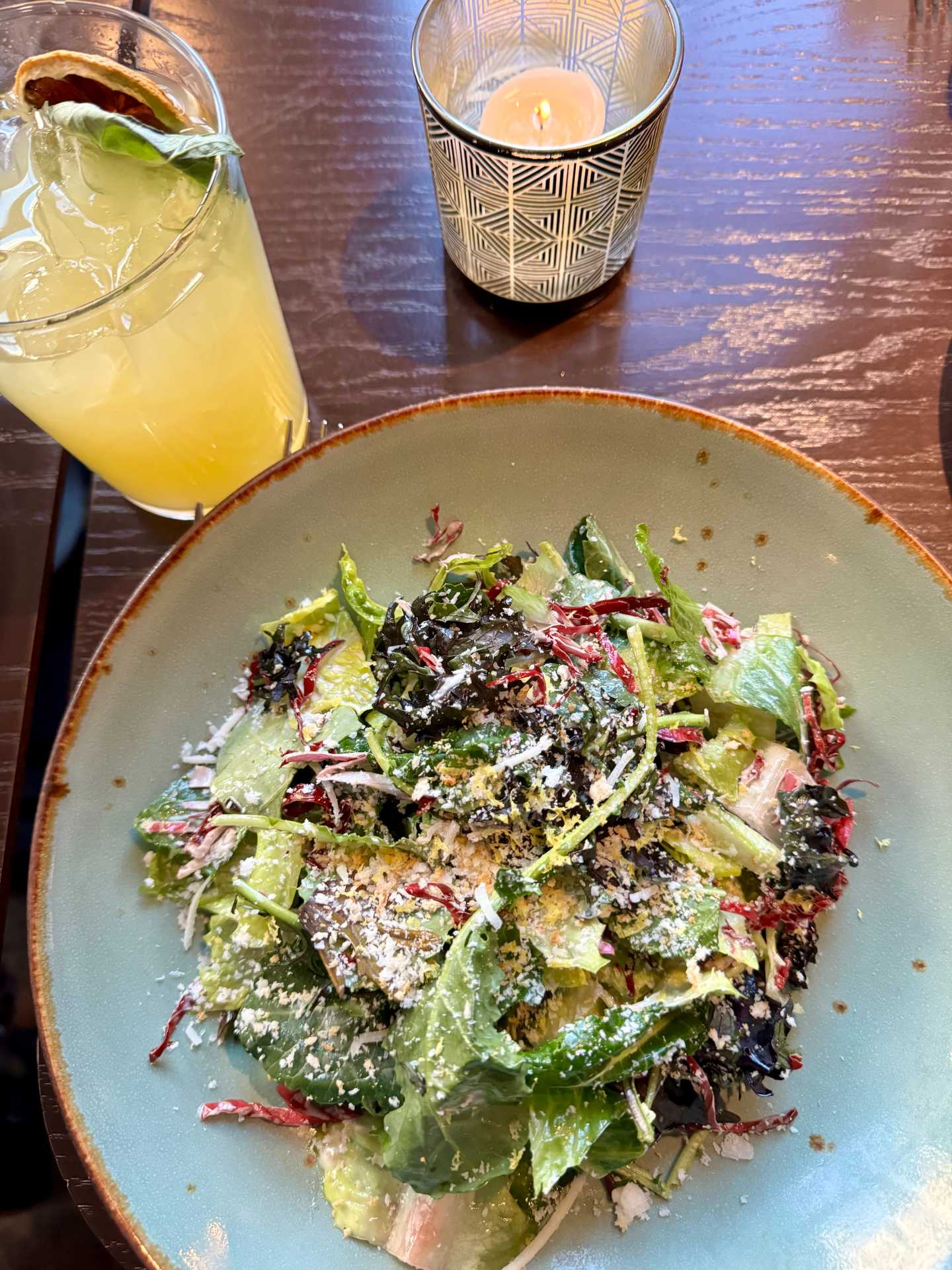 The Kale Caesar and Whole Roasted Branzino were our favorites from The Grand, we would come back just for the same dishes. I tried the Zero Proof Pineapple Ginger Sparkler but added some Tito’s to it and it was perfect-1