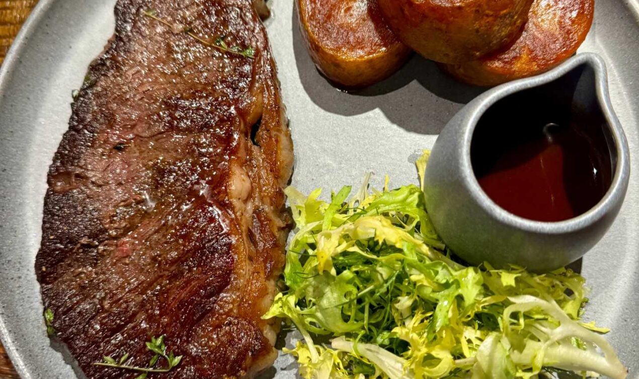 The Roasted Garlic Wagyu 10 Oz. NY Strip was cooked to perfection from the Madeline Hotel and Residences’ Black Iron Restaurant in Mountain Village, Telluride.