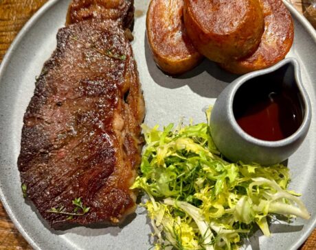 The Roasted Garlic Wagyu 10 Oz. NY Strip was cooked to perfection from the Madeline Hotel and Residences’ Black Iron Restaurant in Mountain Village, Telluride.