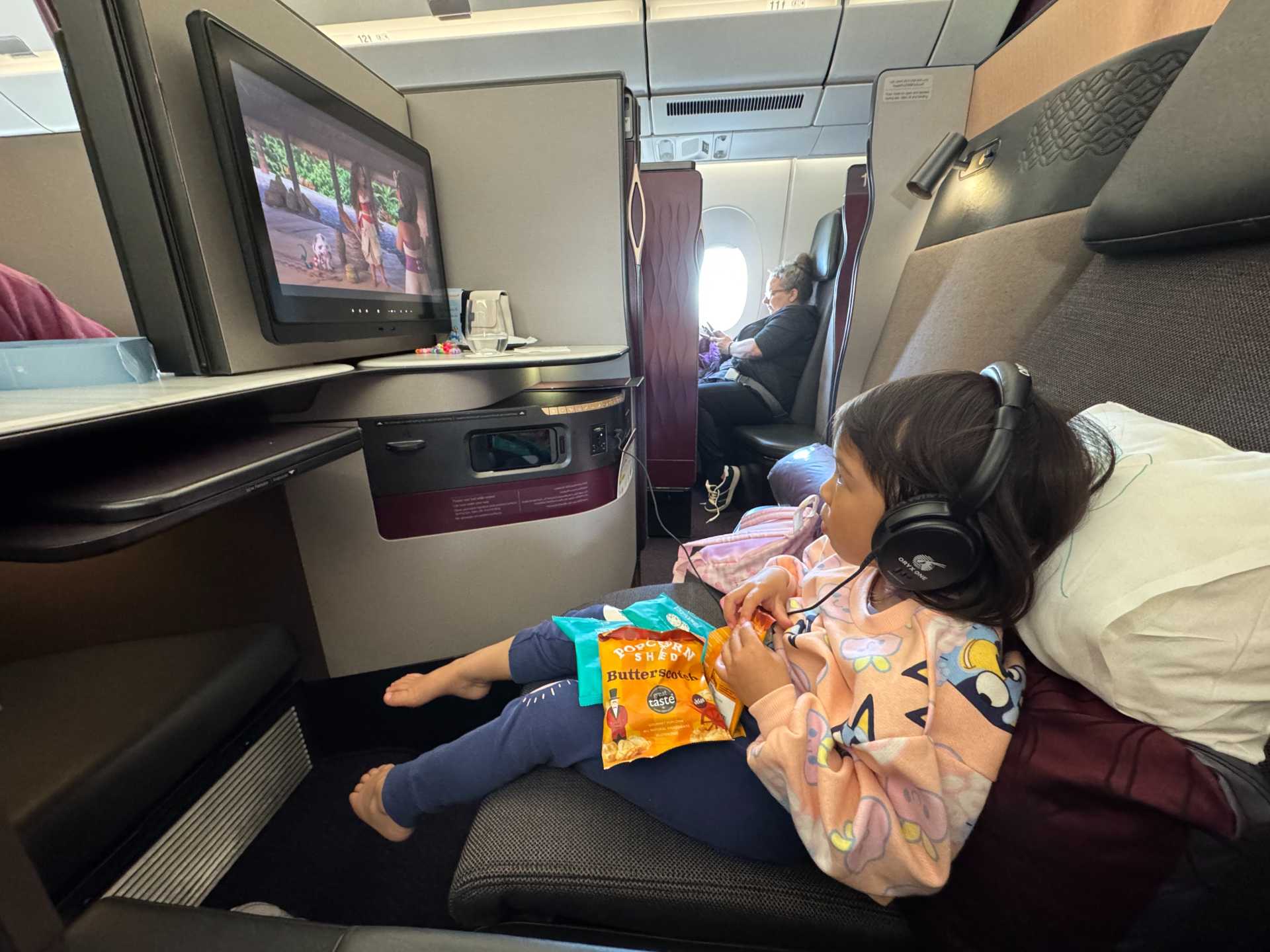 Lots of screen time, snacks and sleep got us through the long haul flights to the Maldives with a toddler.